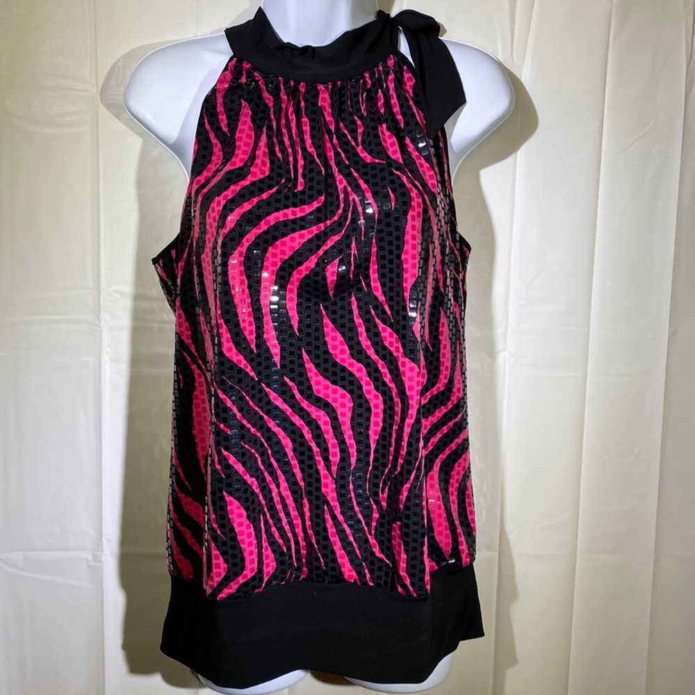 Girls Night Out! Hot Pink & Black Sequin Top
